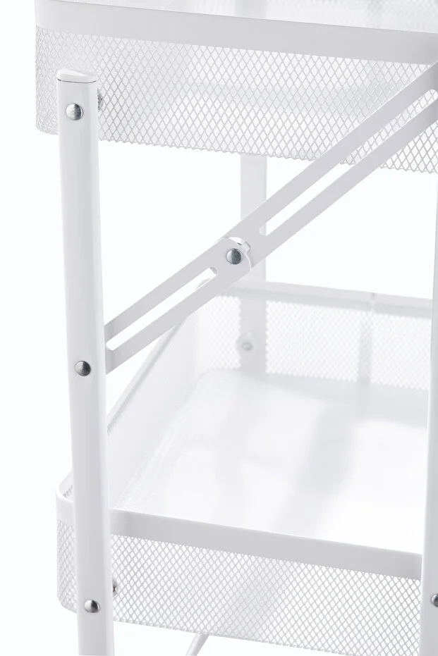 Cornella 3 Katlı Katlanır Beyaz Renk Metal Çok Amaçlı Organizer Tekerlekli Düzenleyici Dikdörtgen Sepet